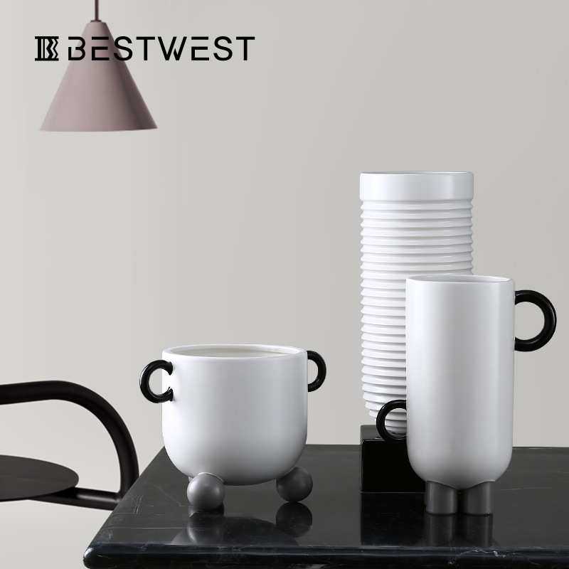 博西家居 创意双耳把手陶瓷花瓶 样板房间客厅瓷器软装饰摆设简约,模玩/动漫/周边/娃圈三坑/桌游,模型制作工具/辅料耗材,淘宝优惠券,粉丝福利购,淘宝优惠卷