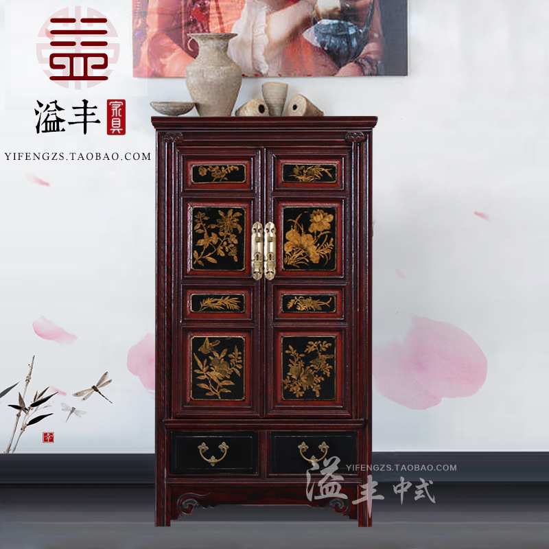 明清仿古鞋柜新中式入户玄关柜全实木餐边柜做旧装饰储物立柜酒柜