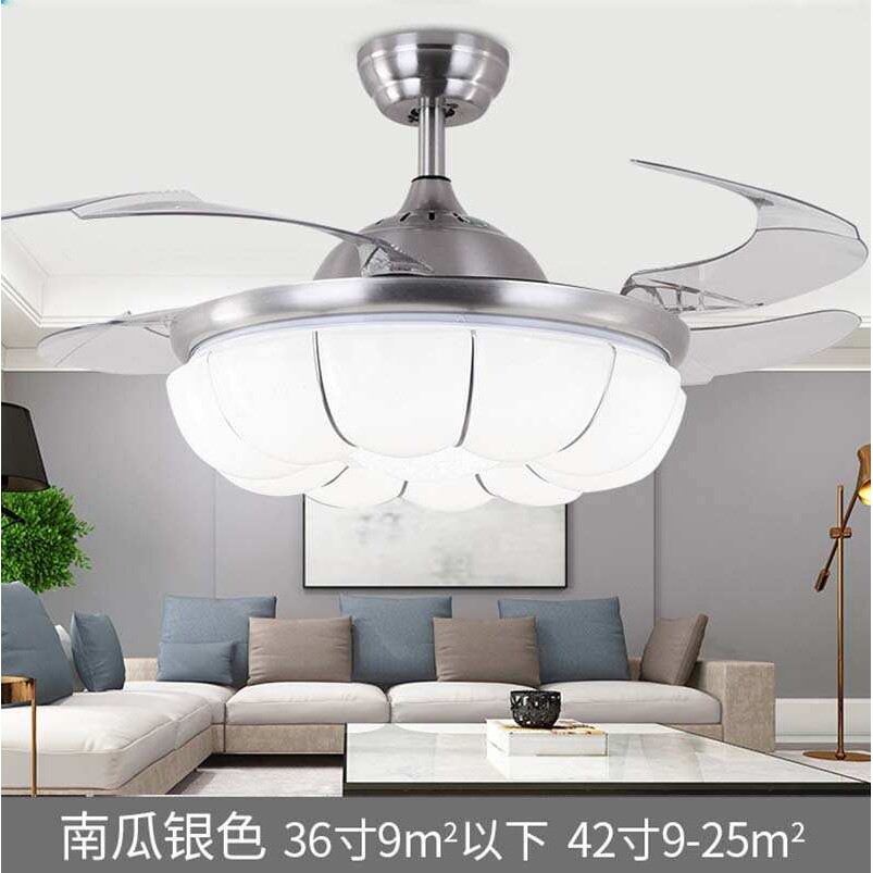 隐形风扇灯现代欧式简约吊扇灯风扇吊灯餐厅带灯吊扇卧室吊扇灯