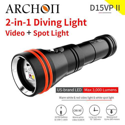 ARCHON奥瞳潜水照明 水下摄影补光灯D15VP ll强光广角LED户外手电