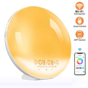 模拟日出智能唤醒灯 WiFi语音APP控制LED七彩床头日落睡眠灯闹钟