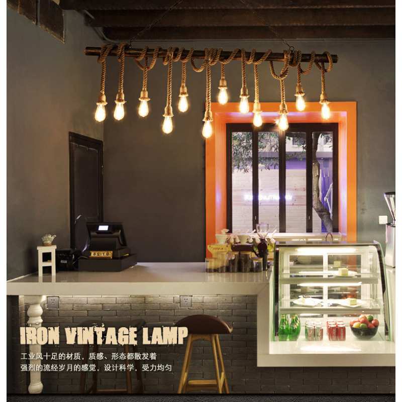 LOFT酒吧吧台服装店橱窗网咖理发店怀旧工业风装饰麻绳水管吊灯