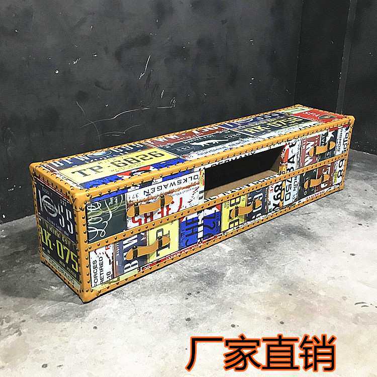 美式乡村复古工业风铆钉铝皮电视柜loft客厅抽屉储物柜落地柜组合