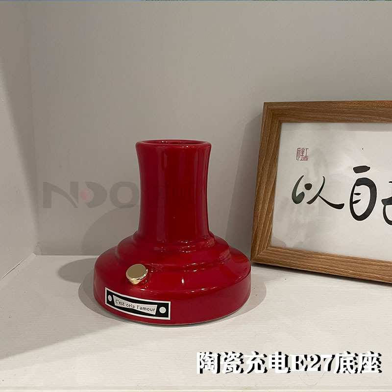 E27陶瓷充电灯泡底座锂电池DC充电口家居氛围装饰艺术创意摆件