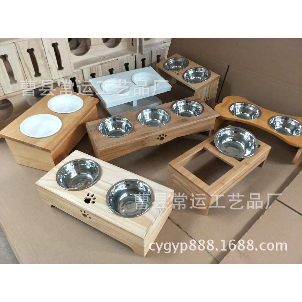 实木宠物餐桌木制陶瓷碗宠物碗架竹木猫脸餐桌竹制泰迪餐桌架