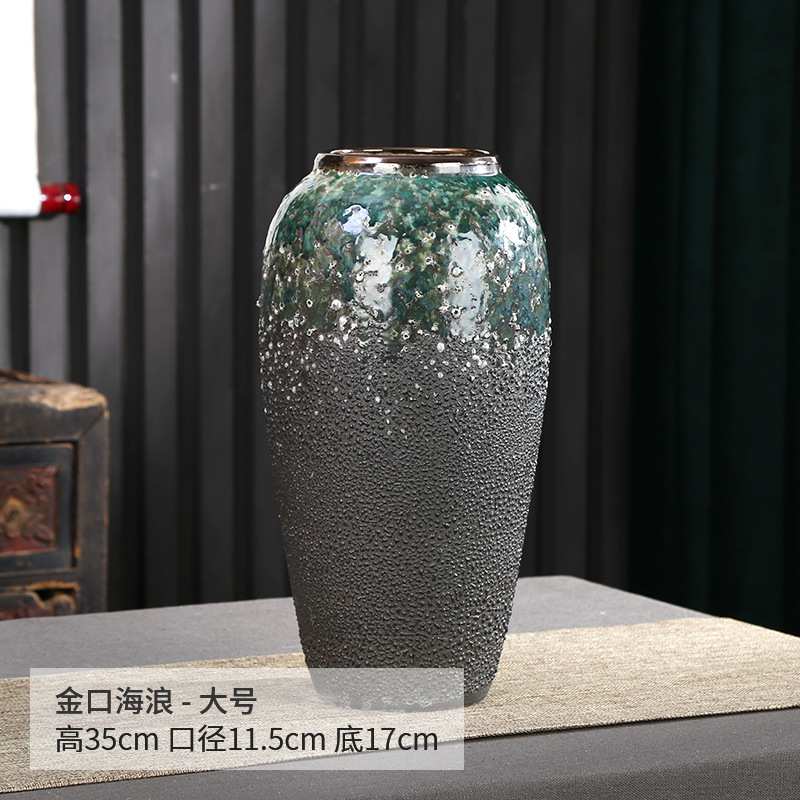 景德镇土化羽陶瓷花瓶金口海浪怀旧客厅装饰家居装潢书房轻奢图片