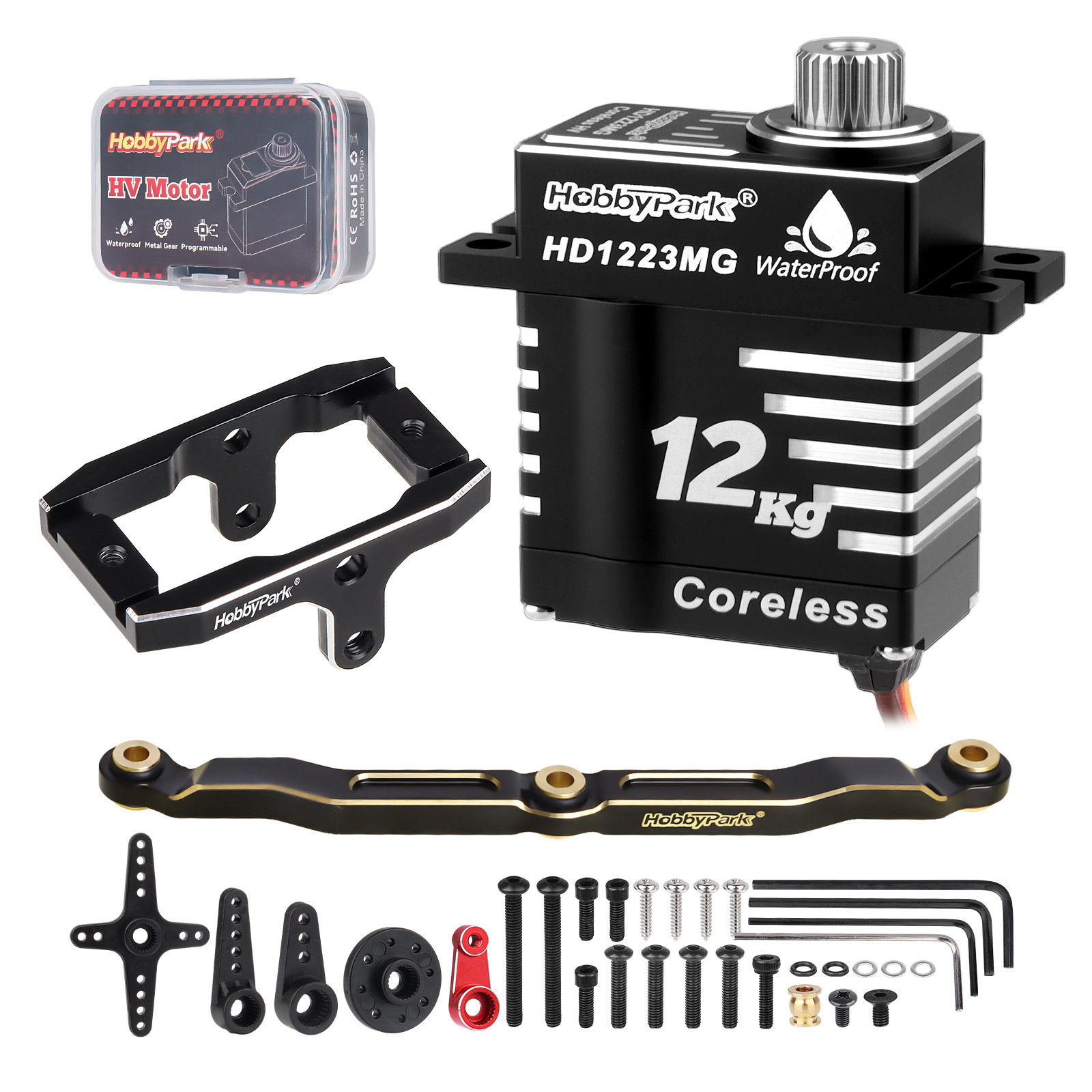 TRX4M 1/18遥控攀爬车防水12KG空心杯数字舵机带支架舵臂连杆套装图片