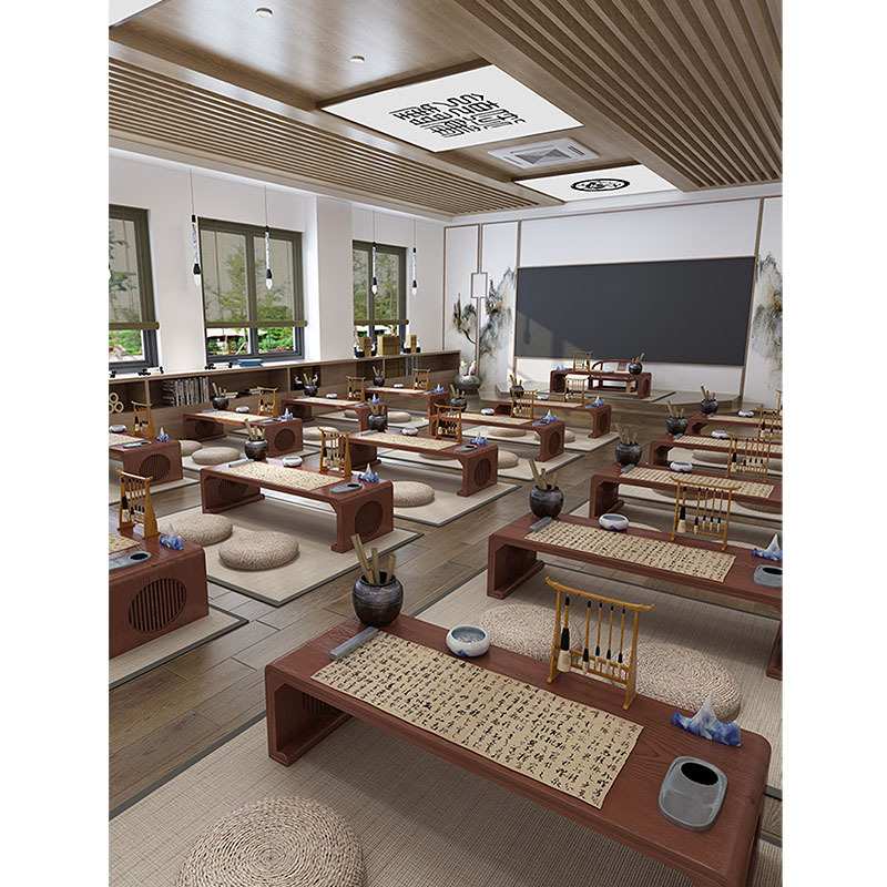 新中式书法桌子幼儿园国学桌椅培训班课桌椅书画桌实木围棋茶艺桌