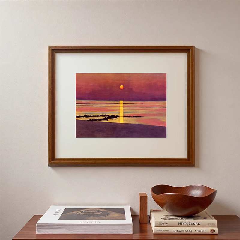 波光夕阳 客厅沙发背景墙装饰画中古风抽象大白墙艺术组合挂画