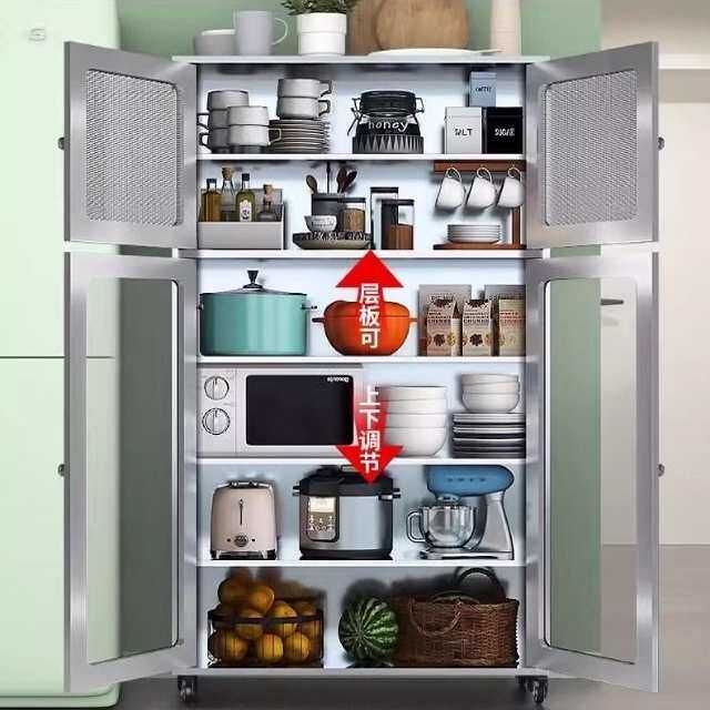 304不锈钢餐边储物柜家用餐碗具多层收纳农村老式菜柜厨房收纳柜