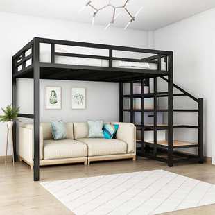 铁艺高架床单上层现代简约省空间上床下桌小户型楼阁铁架床上铺床