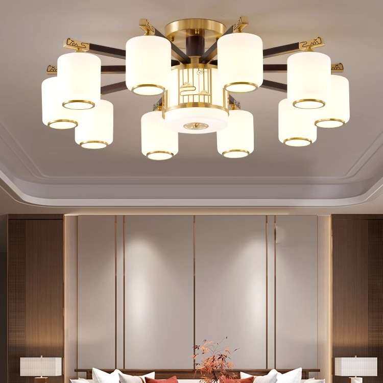 新中式全铜实木吸顶灯中国风复古卧室书房吸吊两用客厅灯中山灯饰