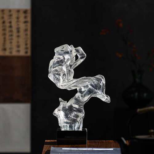新中式透明树脂异型假山玄关摆件中古书房茶室茶桌样板间装饰品