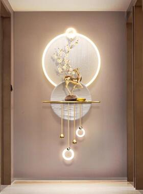 立体玄关装饰画轻奢高档过道走廊尽头麋鹿led壁画灯寓意好的墙画