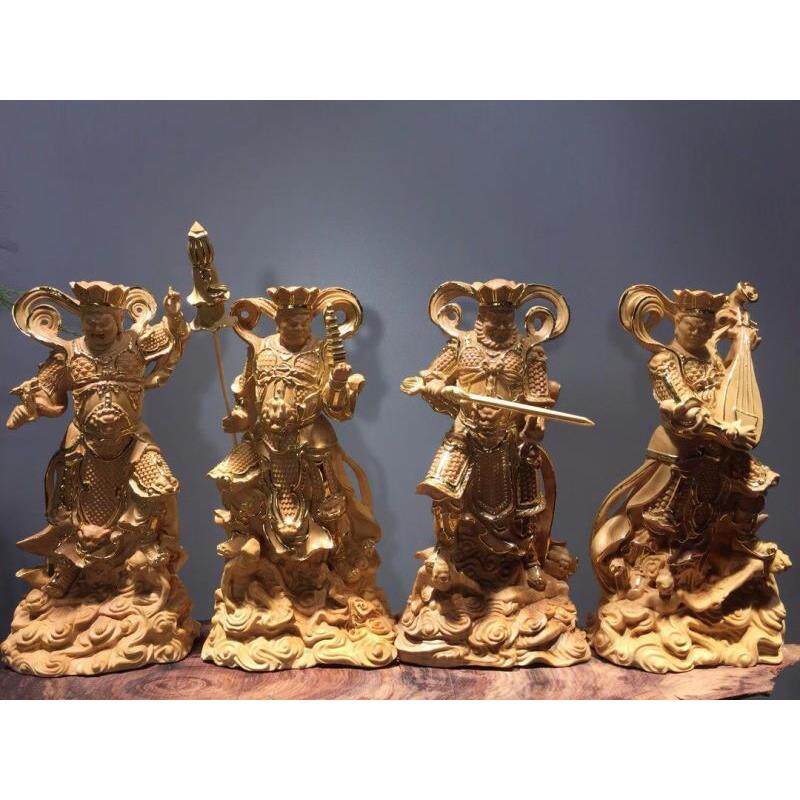 黄杨木雕四大金刚天王护法描金款 四大天王木质工艺品 摆件