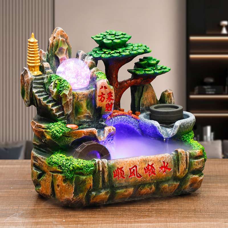 水车假山流水喷泉风水轮循环水客厅鱼缸水景造景石磨摆件雾气景观