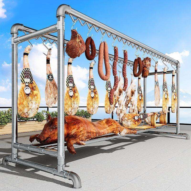 晒腊肉架子腊肠晾晒架挂猪肉架子挂肉支架熏腊肉的架子钢管新