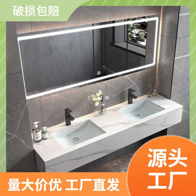 现代简约可定 做大理石双盆浴室柜套装公共卫生间洗手台盆柜组合