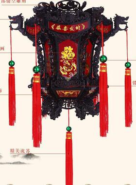 旋转LED走马灯六角外闪宫阳台新中式玄关装饰花篮式宫灯灯饰灯笼