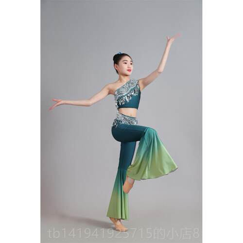正品205新2款儿童鱼傣族舞舞蹈服装幼儿孔雀蹈服装女孩修身臀部尾
