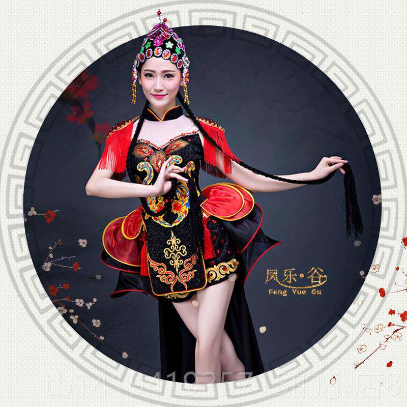 正品中国演水鼓舞唱开场舞打鼓服龙鼓敲鼓出服女中国鼓歌服装舞风