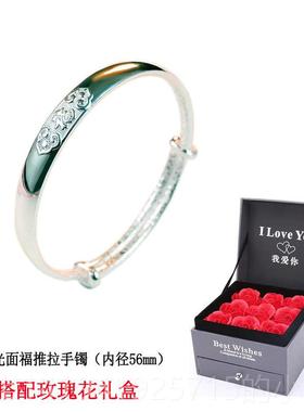 正品吉祥福纯银妈镯款9女999足银老手人传承老凤银镯子送妈银饰母