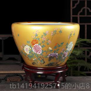 正品金陶瓷鱼缸工制黄作高端幸手运宝龟缸莲花盆客厅居开业风家水