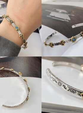 正品不同银匠 原925纯十字架银涂式鸦扭纹细开 口手镯镶嵌宝石创