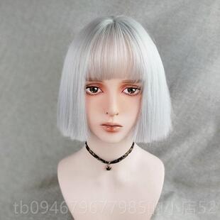 正品水舞假发女短发波波白头网红帅气短直银发粉主橙黄色潮酷播全