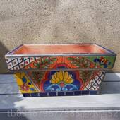 原特色庭院阳台方花盆花器件 正品 玫瑰长摆小镇 创彩绘陶瓷马赛克