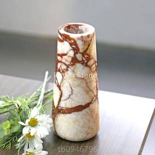 正品轻干奢天然洞石插大理石器花瓶客厅玄关餐边柜花花桌面高级感