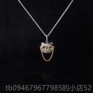 正品由子丨野动物系列丨宝石猫咪蓝项小炼女纯银锁骨炼众高级原创
