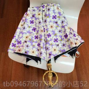 正品 包日系黑花朵公主伞森系晴雨两防风防紫外胶线用竹柄双人折邮