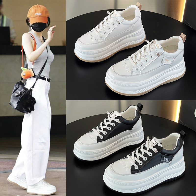 内增高小白鞋女2026春新款真皮休闲轻便板鞋厚底8cm小个子松糕鞋