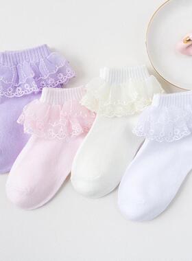 拉丁童舞袜子女舞之棉 B75蹈袜比赛白色考级专用儿童花丝边袜纯棉