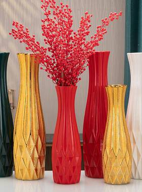 樾色立陶瓷花瓶落地大绿号 红色墨白BHO色干 燥花摆件客厅银柳插