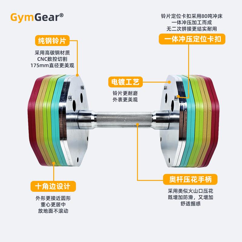 哑铃可调节重量钢快片速插套装塑拆VKM卸形器材纯男士女杠铃家用