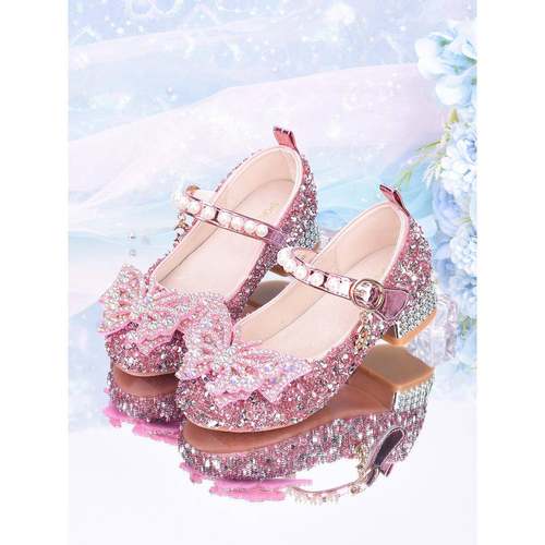 礼女童公秋主鞋春儿童水晶鞋色软NPT底银女孩高跟鞋学生皮鞋演出