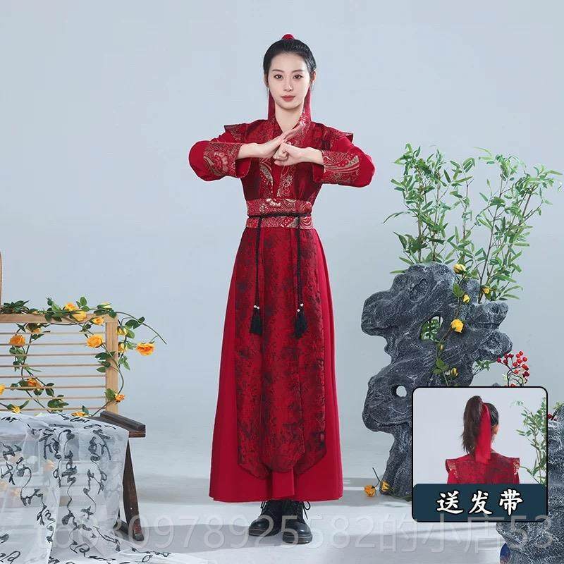 高档红色打鼓演风出服兰男女侠客花木剑舞国风古装象行舞蹈王服雪