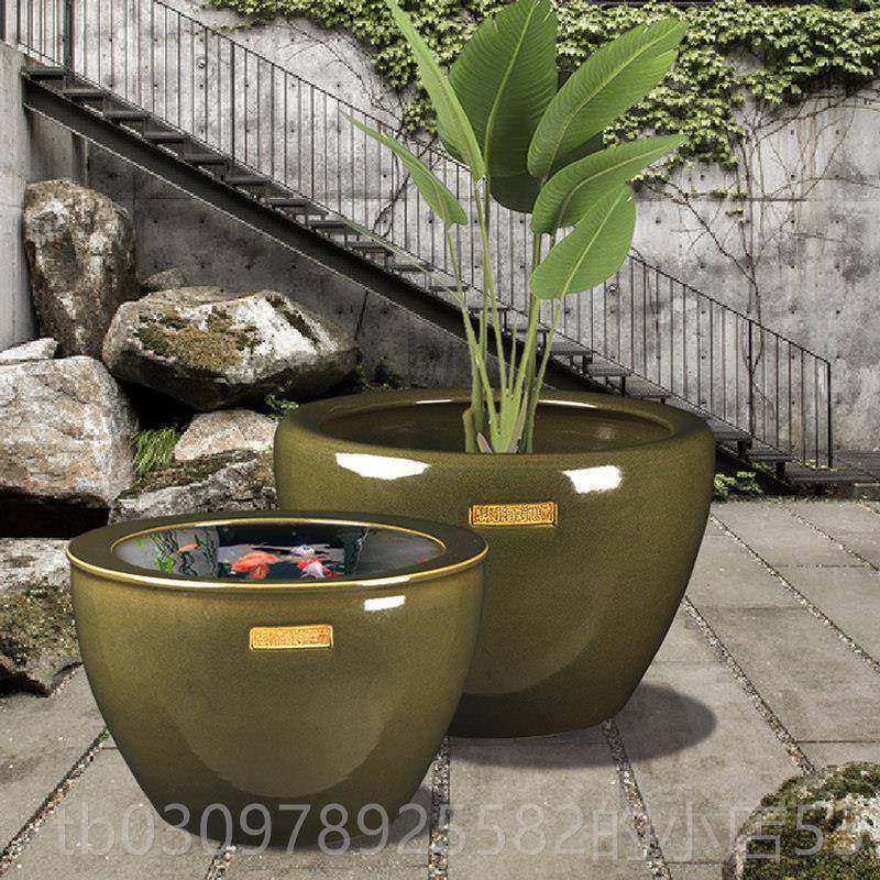 高档景德镇茶叶末釉陶瓷大养鱼睡莲荷院花盆缸缸缸门海仿古水缸庭