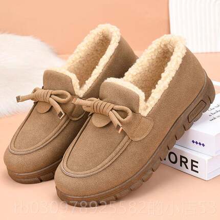高档老暖北京布鞋女冬加绒保棉时尚洋气豆豆鞋毛毛鞋防滑季妈妈女