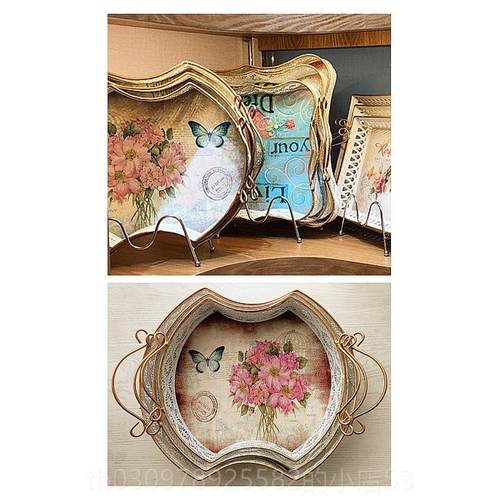 高档美盘乡村复古式摆茶件欧式收纳铁皮方形铁艺托盘果盘收纳家居