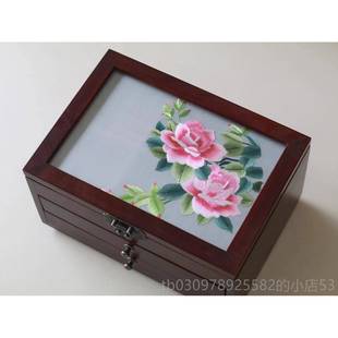 高档汉服墨记风红花梨汉饰盒配饰结婚古国风首覆古收纳盒人工刺绣