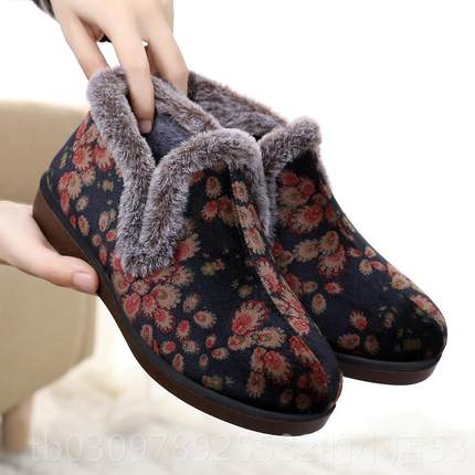 高档冬季北京布鞋女棉鞋中年加绒保暖老老女鞋软底防滑人平底奶老