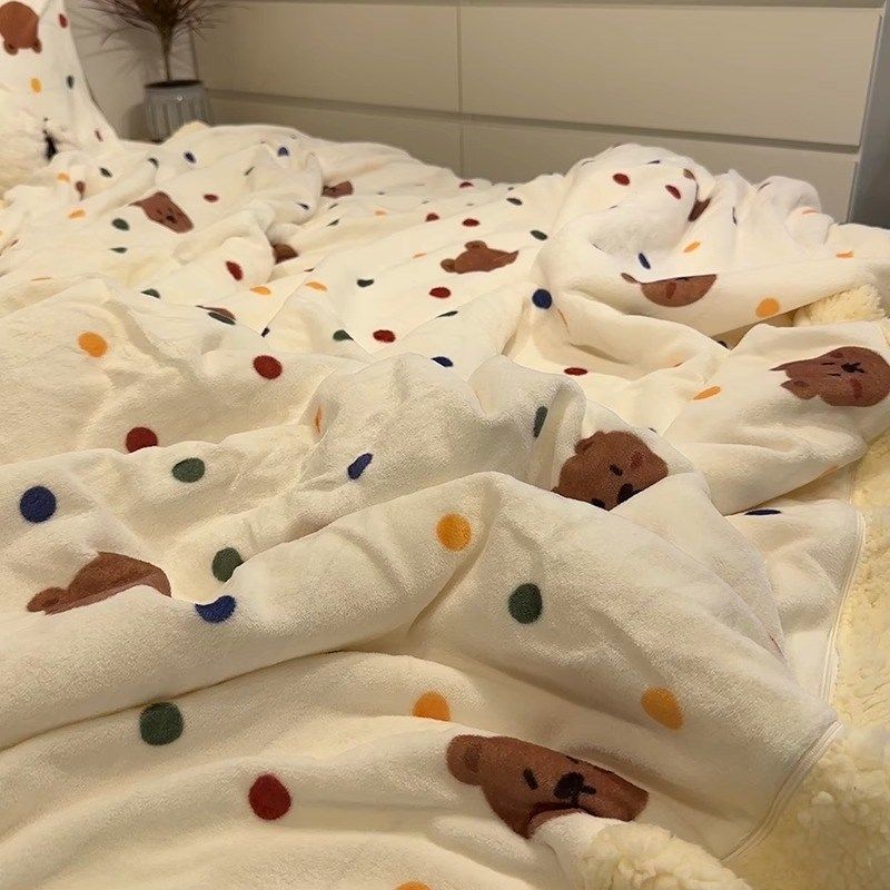 卡通可爱波点熊小清新羊羔绒休闲毯毛毯保暖加厚牛奶珊瑚绒盖毯子,床上用品,休闲毯/毛毯/绒毯,淘宝优惠券,粉丝福利购,淘宝优惠卷