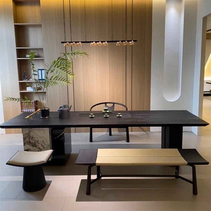 新中式轻奢实木茶桌新款高级感办公室泡茶桌现代家用岩板实用茶台