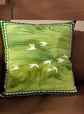 新款绿色沙发抱枕中古风客厅靠背靠垫床上飘窗双面靠枕套腰枕头枕