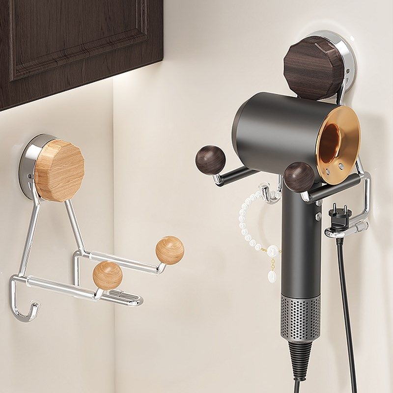 中古风吸盘吹风机置物架壁挂式免打孔卫生间电吹风浴室收纳架神器