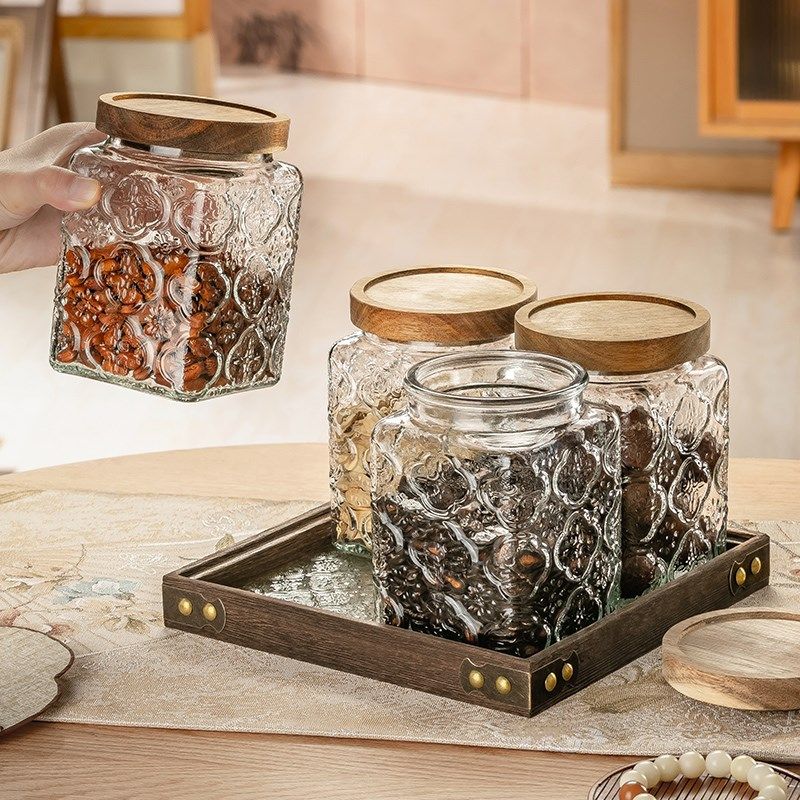 密封玻璃干果罐家用客厅茶几中式果盘瓜子坚果盘糖果罐零食收纳盒,厨房/烹饪用具,密封罐,淘宝优惠券,粉丝福利购,淘宝优惠卷