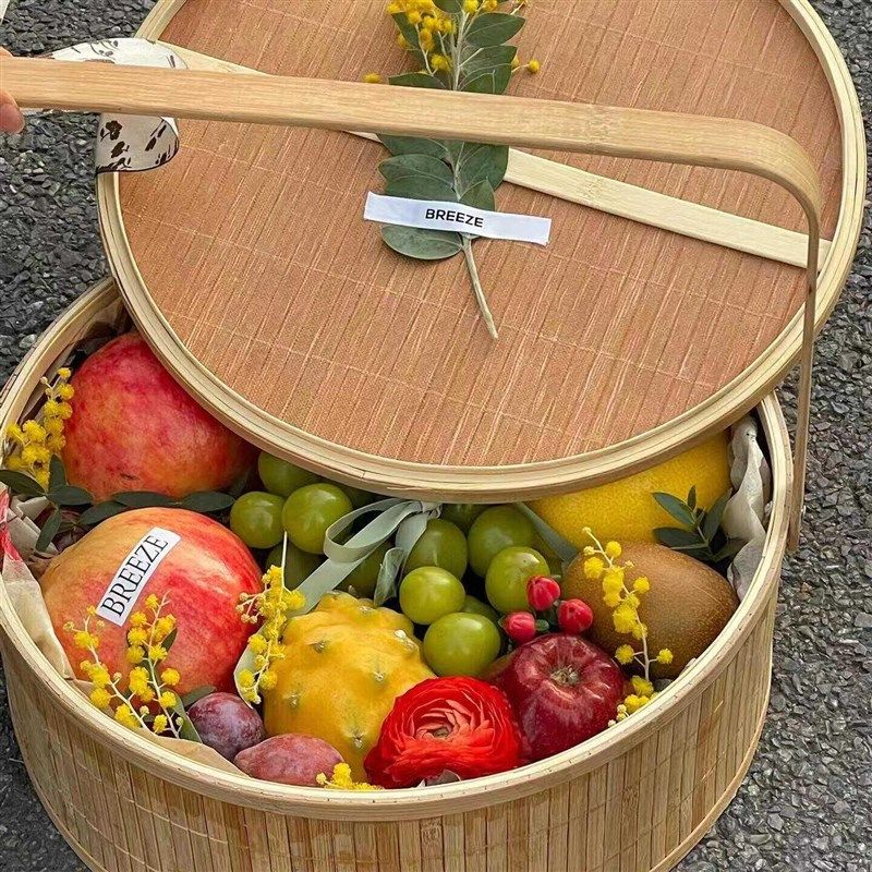 竹编圆形鲜花花篮提篮干果粽子篮月饼盒竹篮子礼品盒中秋果篮,家居饰品,花篮,淘宝优惠券,粉丝福利购,淘宝优惠卷